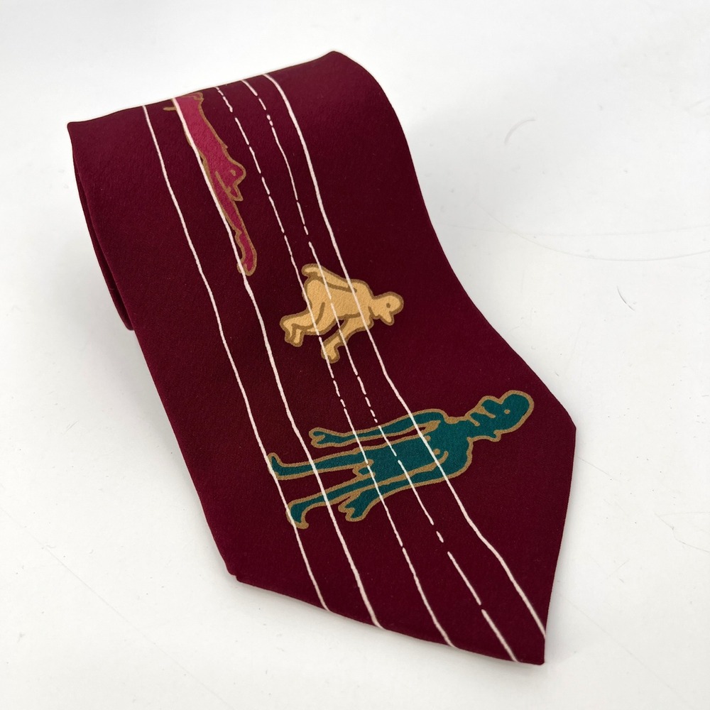 John Lennon Artwork Tie  Freda Peeple Burgundy 100% Silk‎ Musical Staff Musician